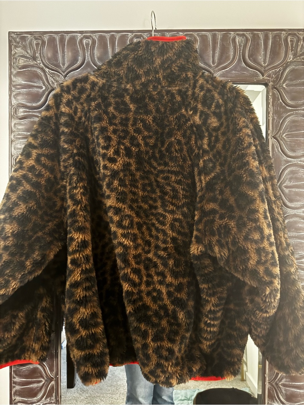 Rumored Leopard-Print Teddy Pullover Jacket with Red Trim - Picture 4 of 5